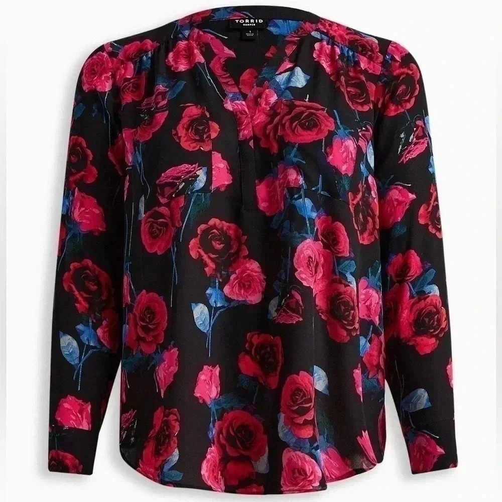 Torrid Harper Georgette Pull over Long Sleeve Blouse